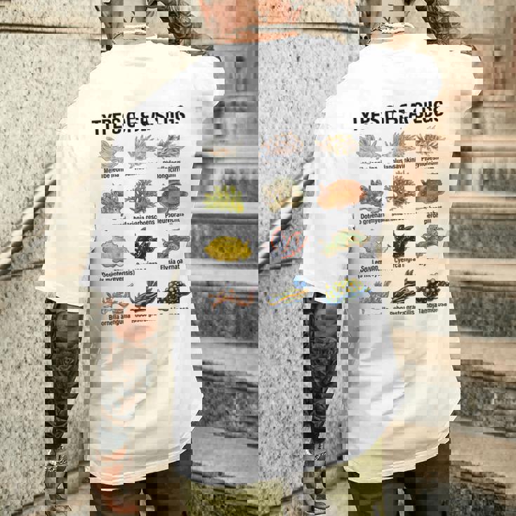 海洋ナメクジの種類科学海洋生物学チャート メンズTシャツ バックプリント 彼への贈り物