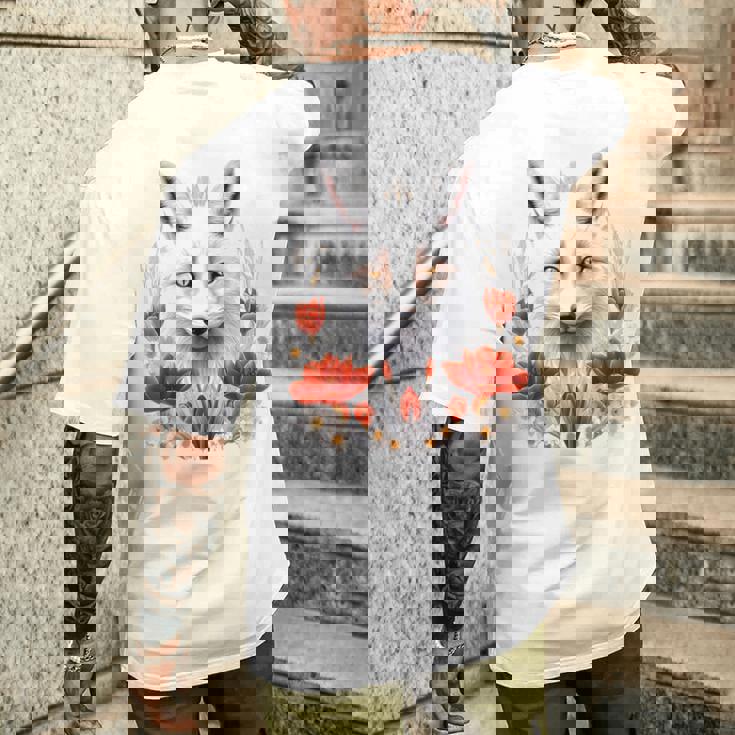 狐 アニマル柄 モチーフ 図面 イラスト 自然 狐 メンズTシャツ バックプリント 彼への贈り物