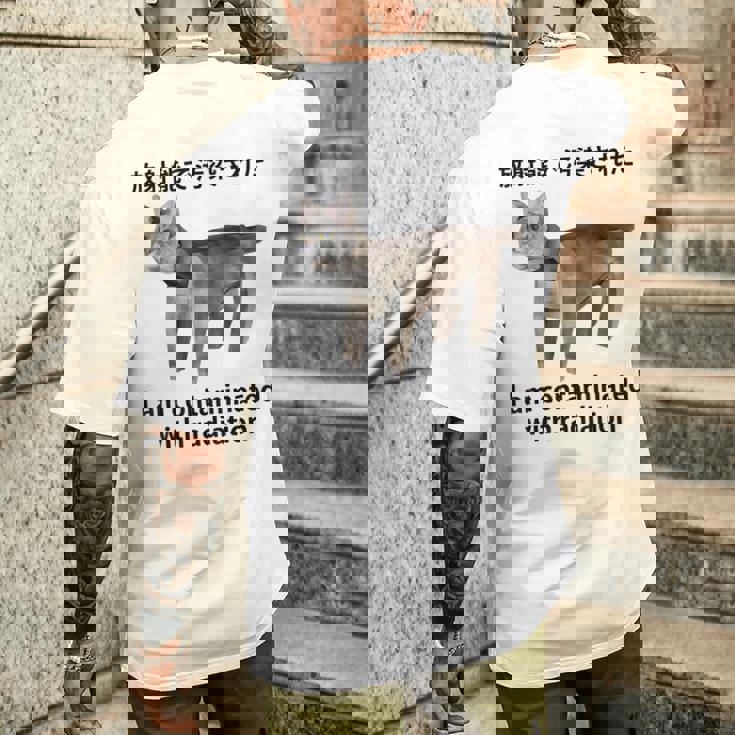 私は放射線で汚染されています 日本の猫 おもしろミーム メンズTシャツ バックプリント 彼への贈り物