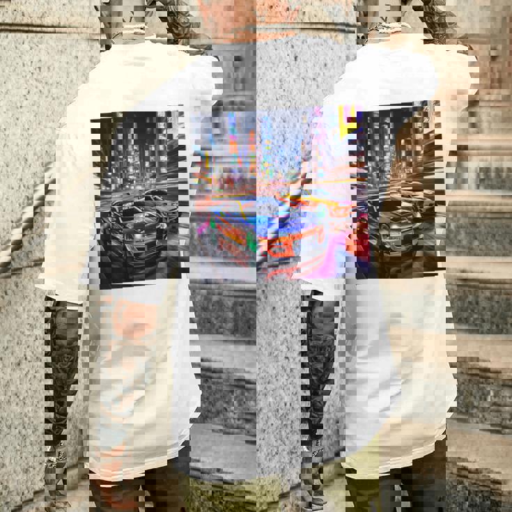 背面にjdmドリフトレーシングカー東京ドリフトスカイライン2台。 メンズTシャツ バックプリント 彼への贈り物