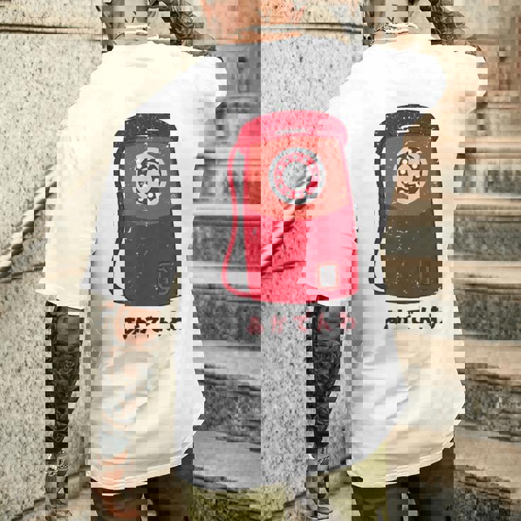 赤電話 赤公衆電話 昭和 レトロ 昭和家電 昭和風 イラスト シンプル おもしろ かわいい メンズTシャツ バックプリント 彼への贈り物