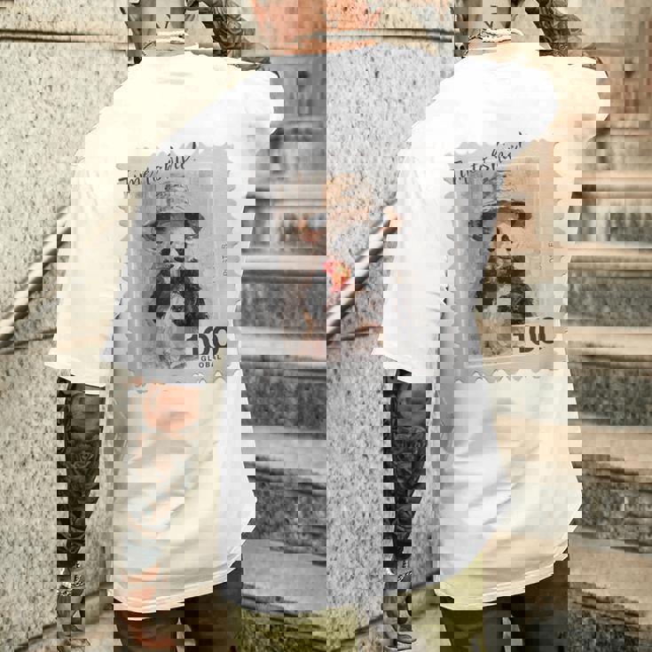 麦わら帽子 りんご パンダ 小さなパンダ 切手風 メンズTシャツ バックプリント 彼への贈り物