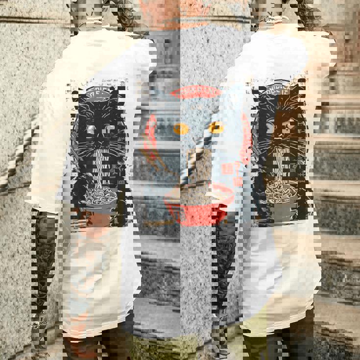 麺 猫 ラーメン好き 和食 猫 アート デザイン メンズTシャツ バックプリント 彼への贈り物