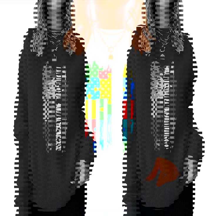 Autism Awareness Mom Dad Usa Flag Women Sweatshirt