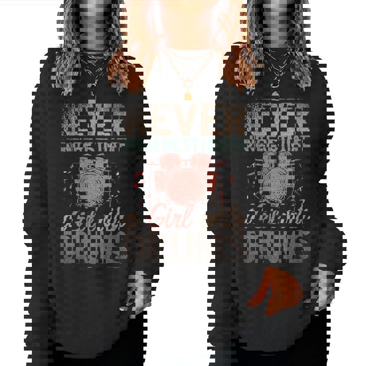 Baterista Instrumento Musical Chica Amante De La Batería Cuello Sudadera Mujer