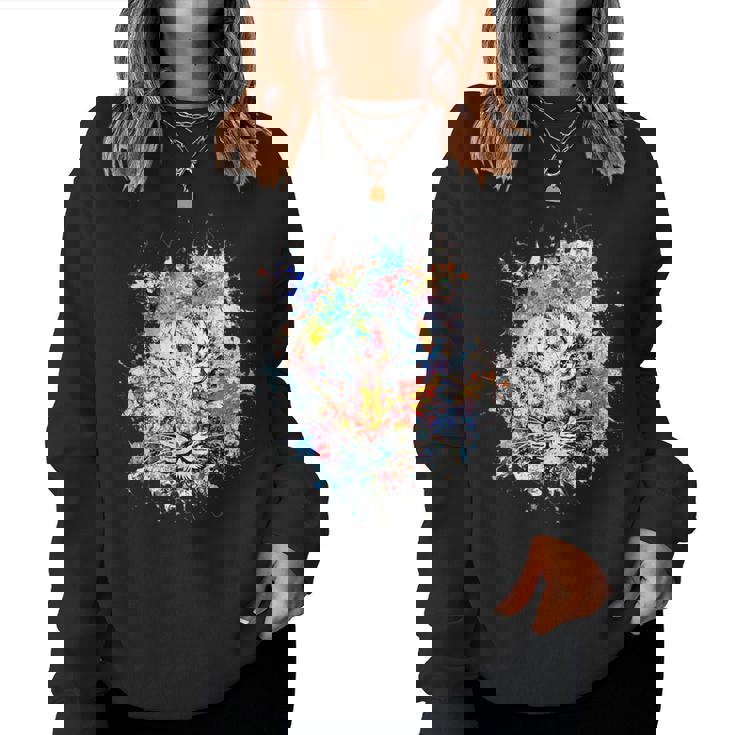 Beelegant 加熱虎 水彩画 面白い虎 レディーススウェットシャツ