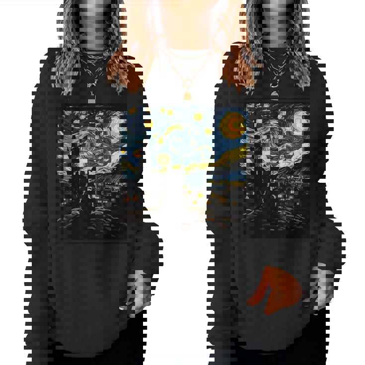 Cat Starry Night Van Gogh Cat For Cat Lover Cat Mom Cat Dad Women Sweatshirt