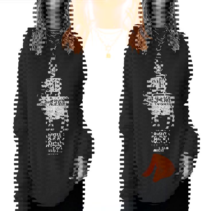 Cow Pig Chicken Bbq Joke 牛と豚と鶏 おかしいバーベキューミートイーター シェフギフト レディーススウェットシャツ