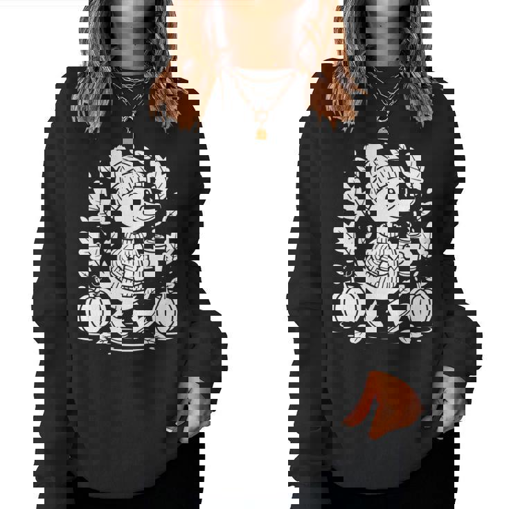 Cozyeason Duck かわいい 秋 パンプキン スパイス 秋 コーヒー 長袖tシャツ レディーススウェットシャツ