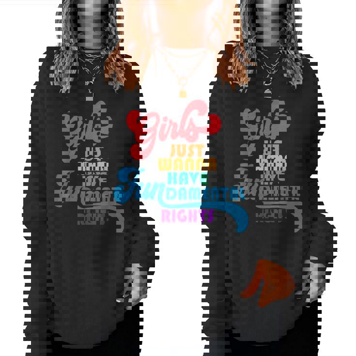 Girls Just Wanna Have Fundamental Rights カラフル レインボー レディーススウェットシャツ
