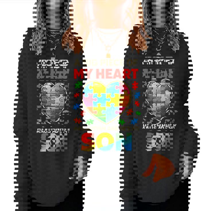 My Heart Has Autism Proud Autism Parent Dad Mom Autism Son Women Sweatshirt