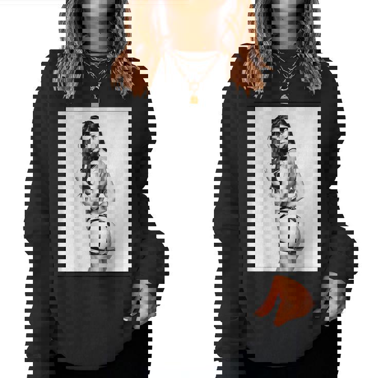 Hot Girl On 男性用 セクシー ブルネット ピンナップガール B&W レディーススウェットシャツ