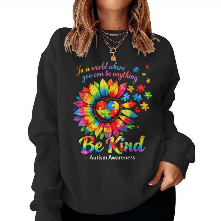 Be Kind Autism Puzzle Colorful Sunflower Autism Awareness Women Sweatshirt