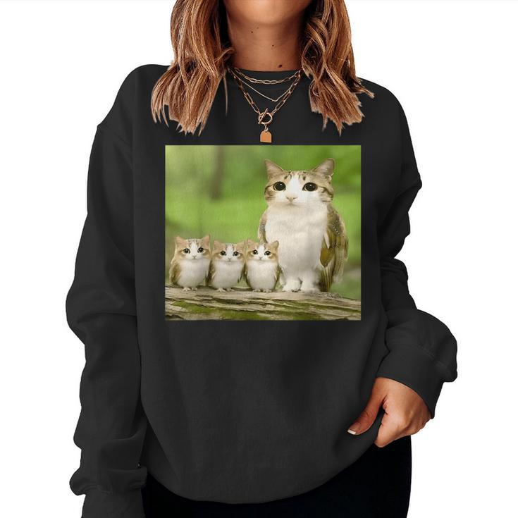 Meowl Mom With Babies Meolws Cat Owl Cute Brainrot Women Sweatshirt