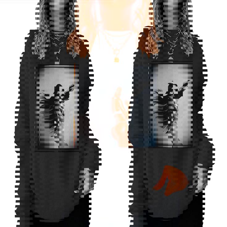 Pinup Girl 男性用 セクシーなブルネットファッションモデル 長袖tシャツ レディーススウェットシャツ