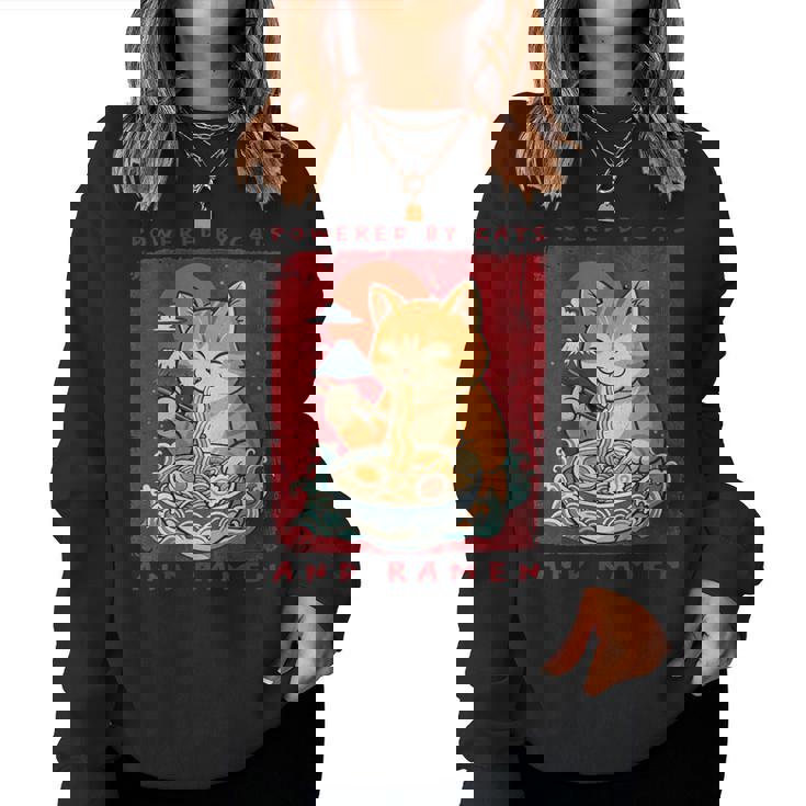 Powered By Cats And Ramen Japanese Cute Cat Lovers Women Sweatshirt