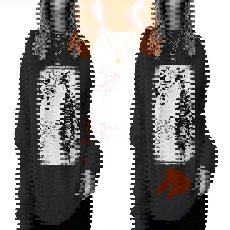 Samurai Giraffe Ninja Budo Japan Worrior Cherry Blosson レディーススウェットシャツ