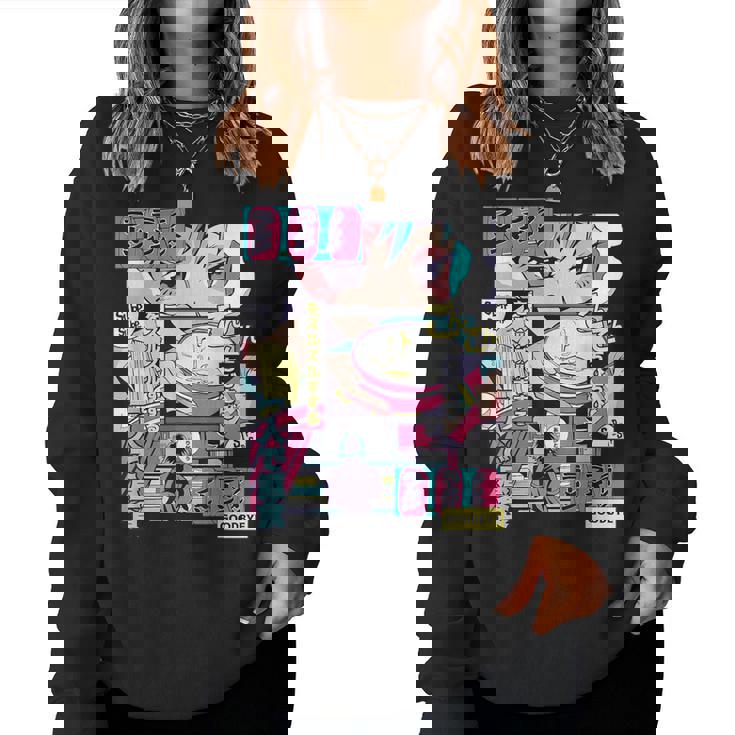 Vaporwave レトロ 90年代 日本アニメ 女の子とラーメン 美学 レディーススウェットシャツ