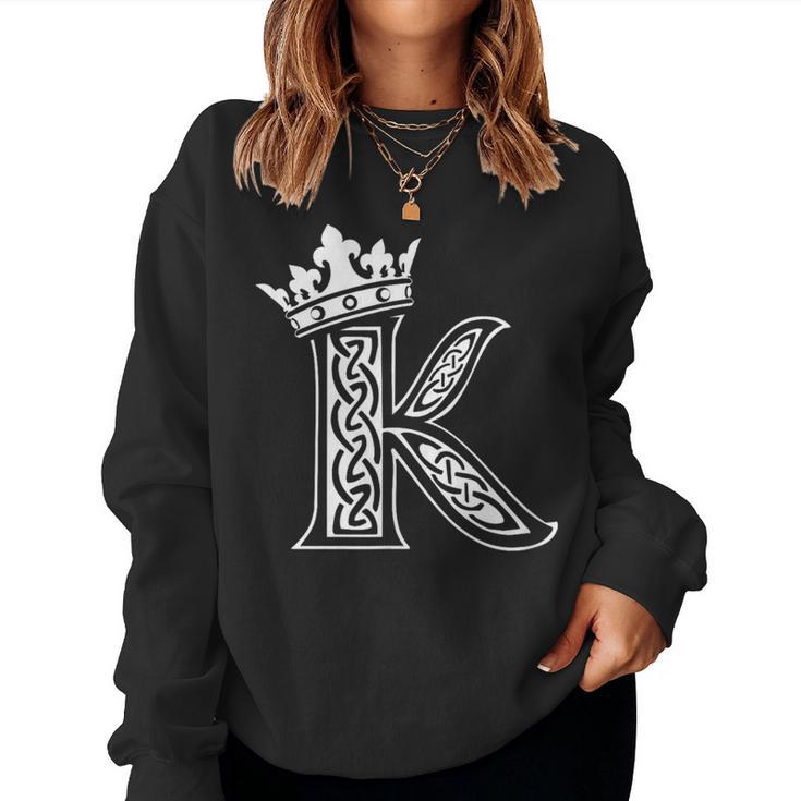 アルファベットtシャツ イニシャル文字 K & King Queen 王冠 レディーススウェットシャツ