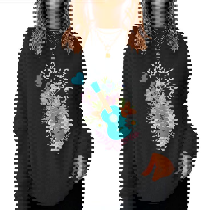 ウクレレギフト 70年代の花のウクレレ奏者 レディーススウェットシャツ