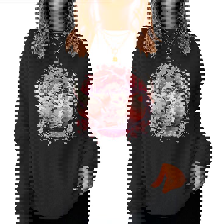 キツネ キツネ 九尾キツネ 桜花 レディーススウェットシャツ