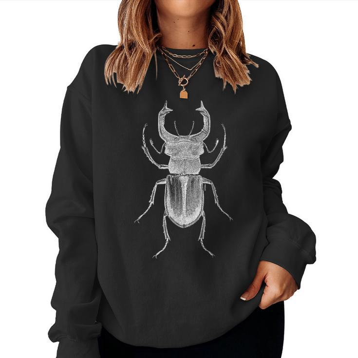 クワガタ愛好家と昆虫学者のためのヴィンテージ昆虫アート クールなクワガタ Cooltag Beetle レディーススウェットシャツ