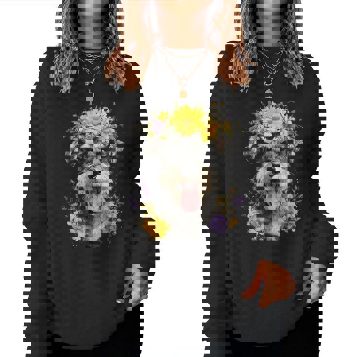 シュナウザー ママ 犬好き 母の日 レトロ 花 レディーススウェットシャツ