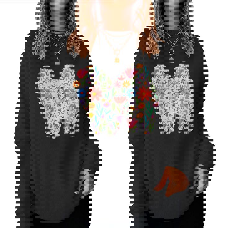 チャウチャウ 水彩 花 デザイン レディーススウェットシャツ