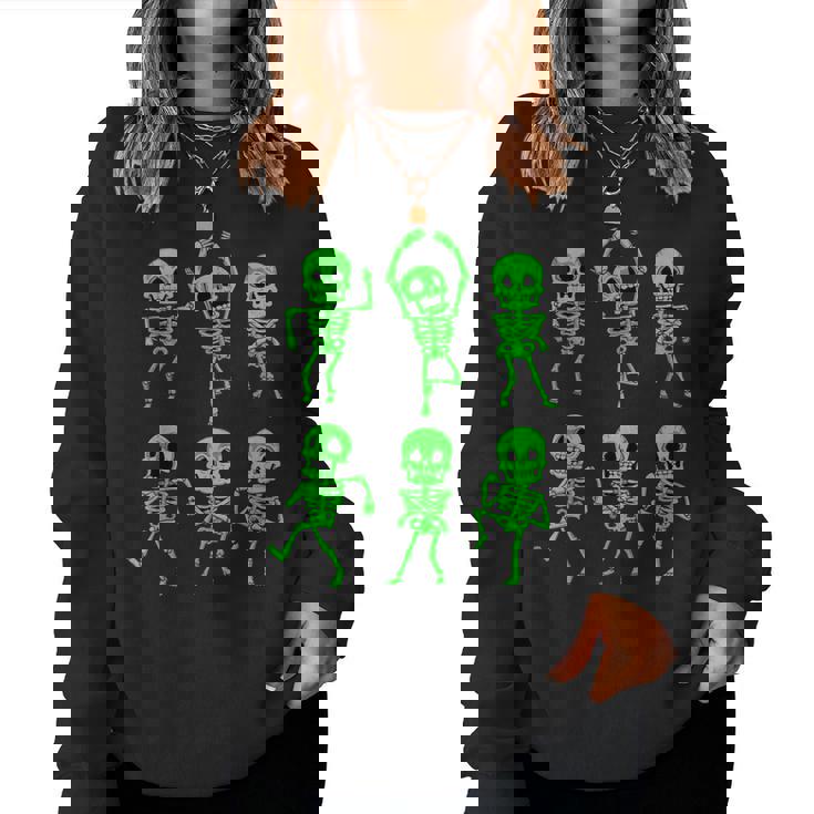 ハロウィン ダンシングスケルトン グリーン 不気味な男の子 女の子 キッズ レディーススウェットシャツ