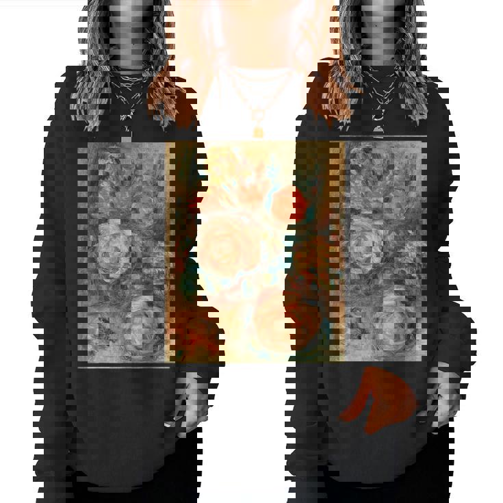 バラの花束 ルノワール 印象派 カラフル絵画 レディーススウェットシャツ