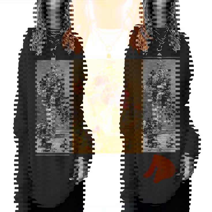 ピエール・オーギュスト ルノワールのバラとジャスミン デルフト花瓶 長袖tシャツ レディーススウェットシャツ