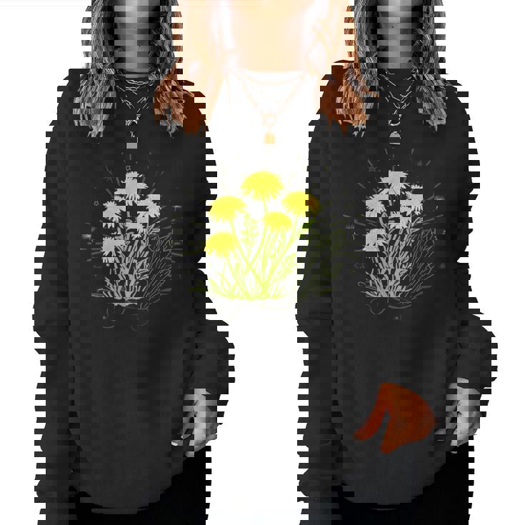 星と水晶の先端の夏の花とタンポポ レディーススウェットシャツ