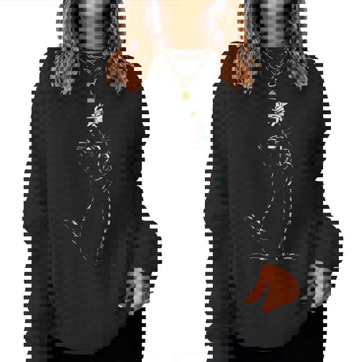 猫 抱っこ 花 ポートレート 動物 モチーフ イラスト 猫 レディーススウェットシャツ