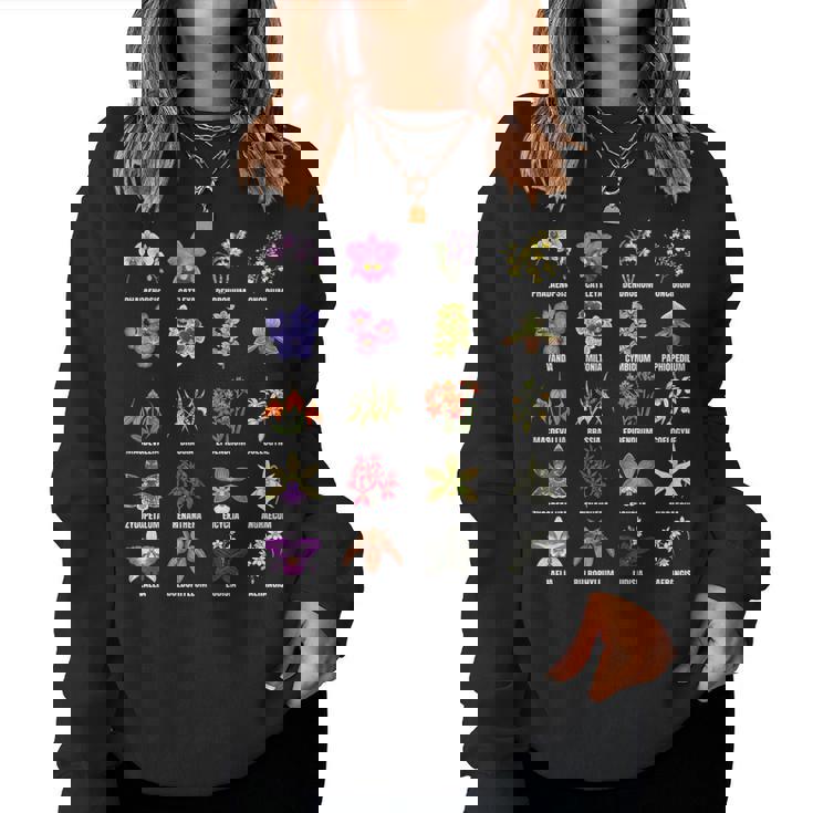 蘭の花の種類植物チャートガイド レディーススウェットシャツ