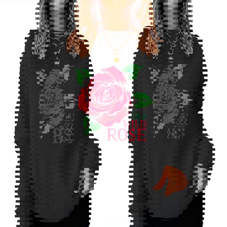 赤いバラとi'm A Wild Roseの花のデザイン レディーススウェットシャツ