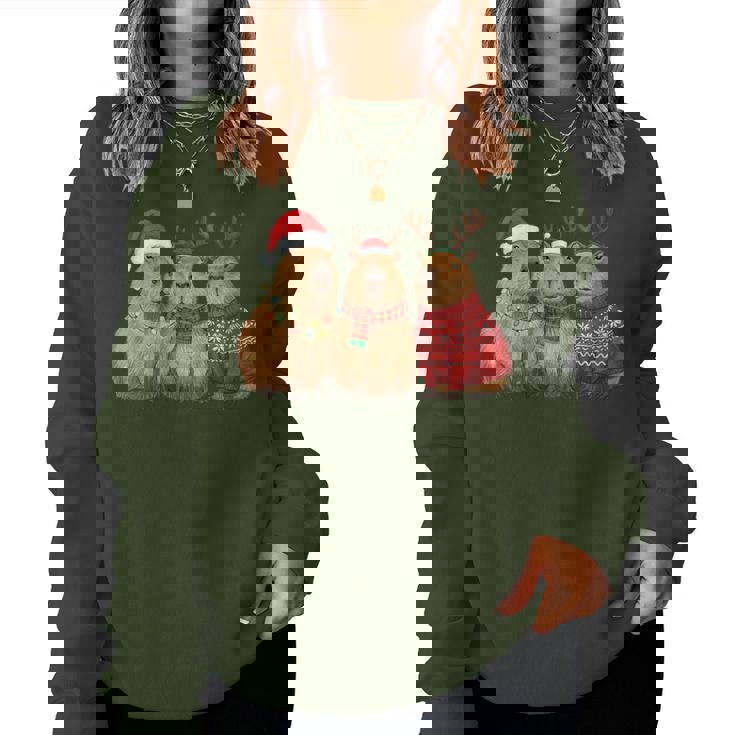 Capybara Christmas Tree Lights Reindeer Santa Hat Xmas Women Sweatshirt