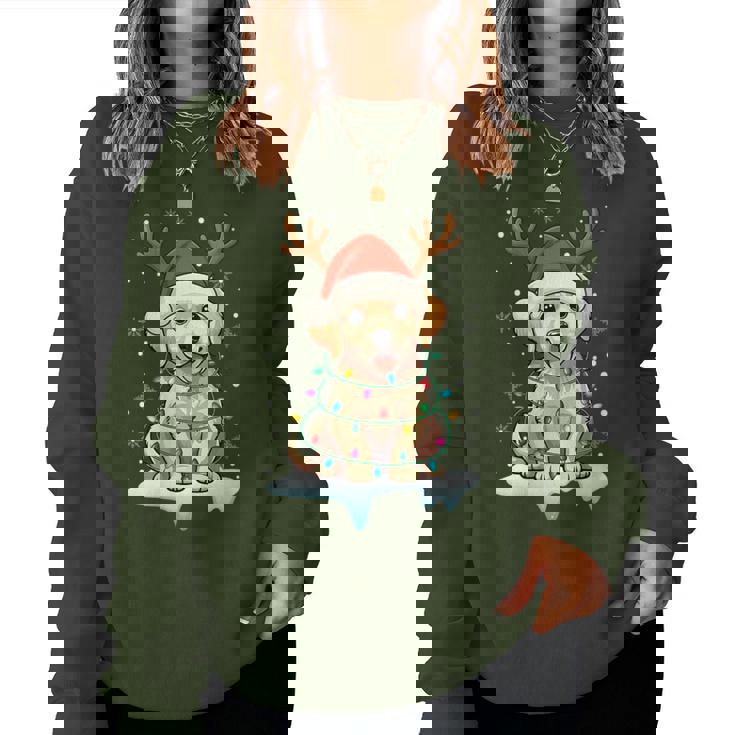 Christmas Light Snow Reindeer Santa Golden Retriever Xmas Women Sweatshirt