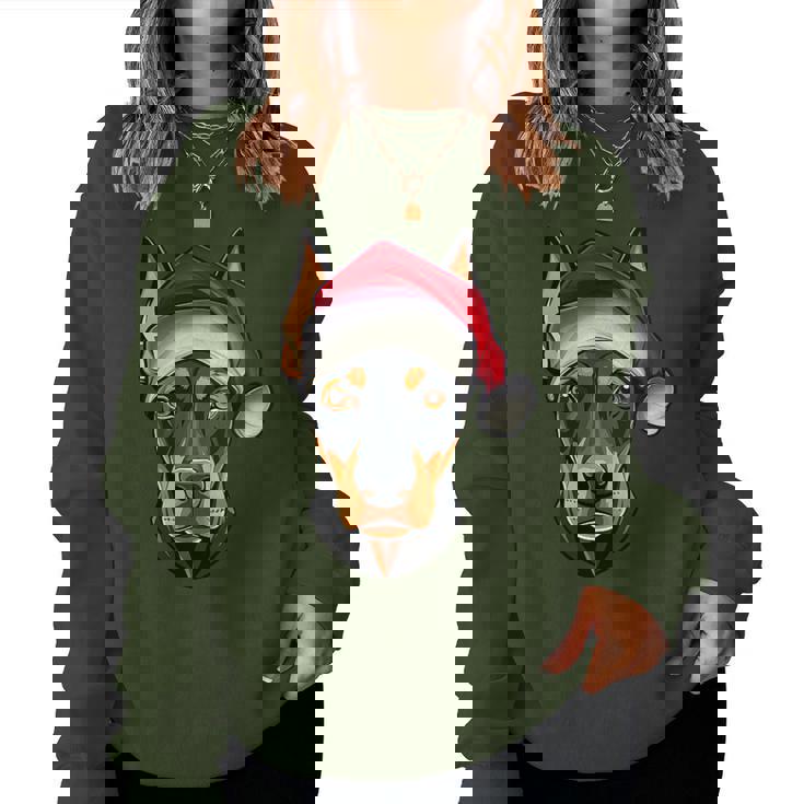 Santa Hat Xmas Pajamas Doberman Pinscher Dog Christmas Women Sweatshirt