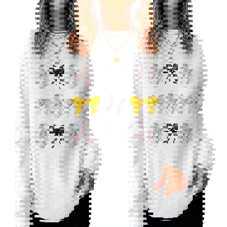 Baseballs Black & Yellow Bows Ball Mom School Pride Women Sweatshirt