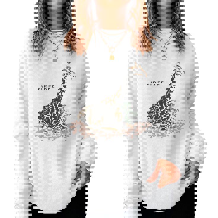 Giraffe キリン イラスト おしゃれ かっこいい キリンの絵 リアル 熱帯の花 野生生物 キリン好き レディーススウェットシャツ