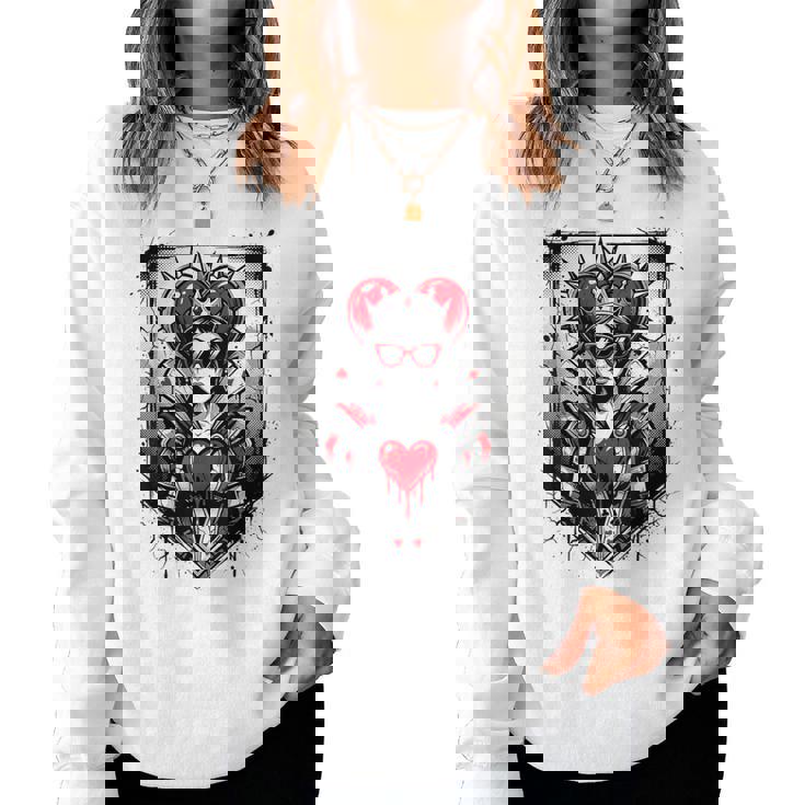 Rojo Reina De Corazones Corona Rebelde Gafas Deol Poker Card Es Sudadera Mujer