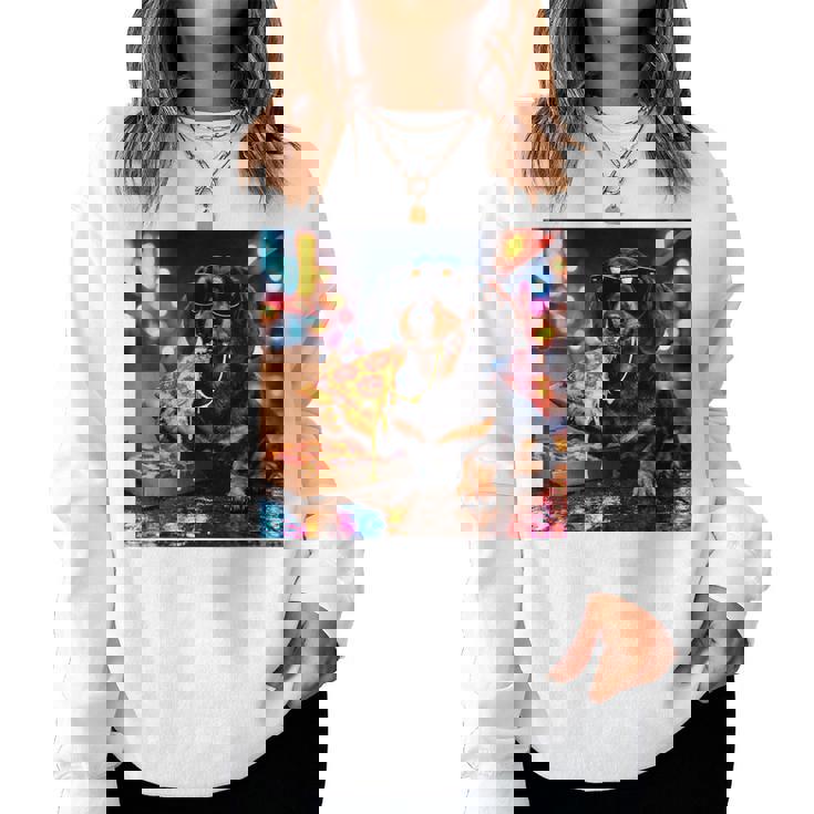 かわいい ダックスフンド 犬 ピザ 面白い 男の子 女の子 コスチューム 大人 ミーム レディーススウェットシャツ