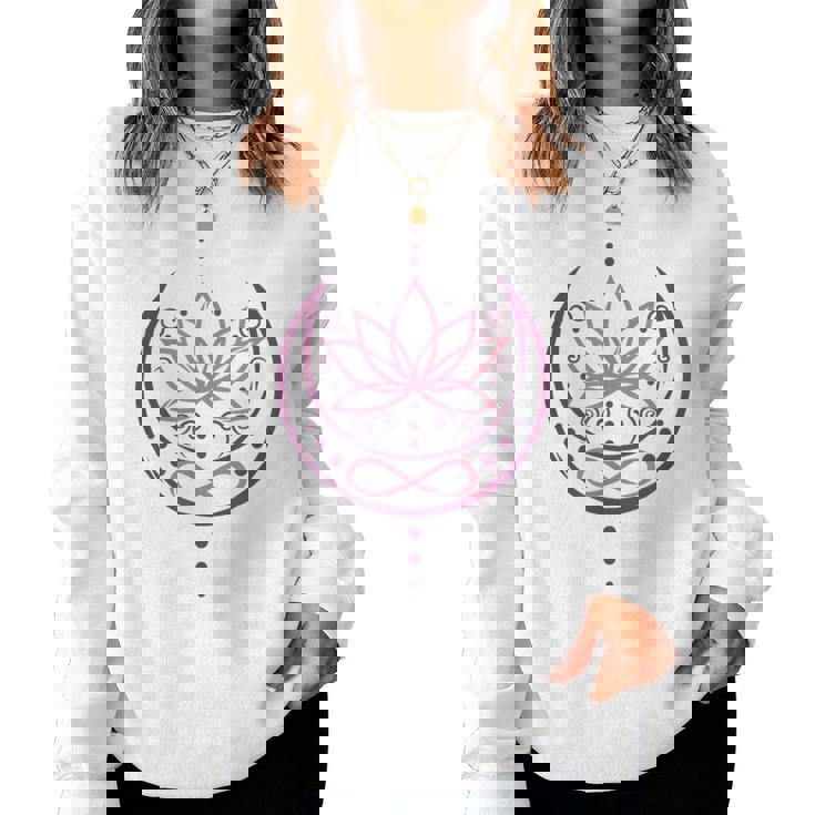 月と無限のシンボルの蓮 ヨガと禅 蓮の花 レディーススウェットシャツ