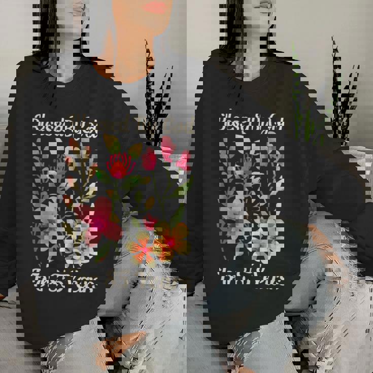 85歳 神様の祝福 かわいい庭の花 85歳の誕生日 長袖tシャツ レディーススウェットシャツ 彼女への贈り物