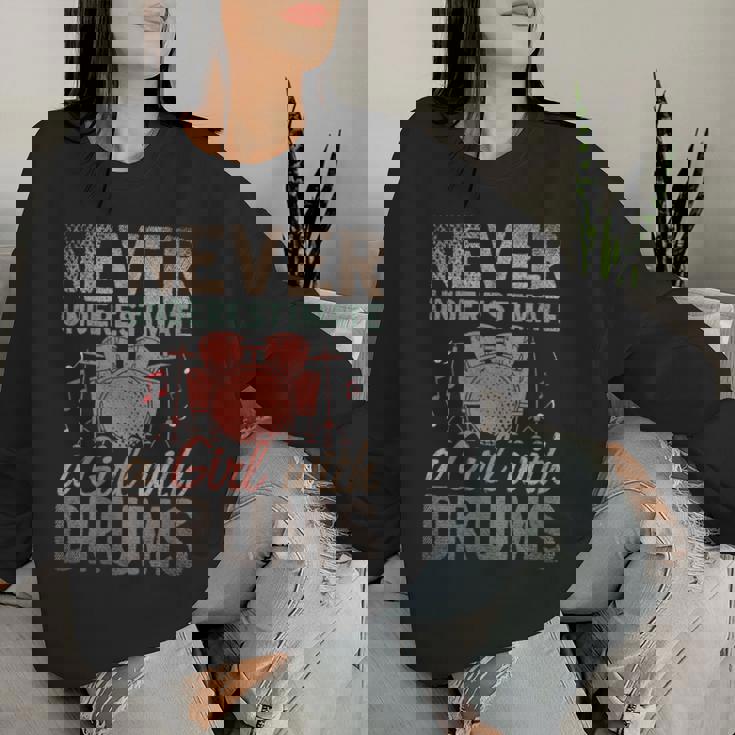 Baterista Instrumento Musical Chica Amante De La Batería Cuello Sudadera Mujer Regalos para ella