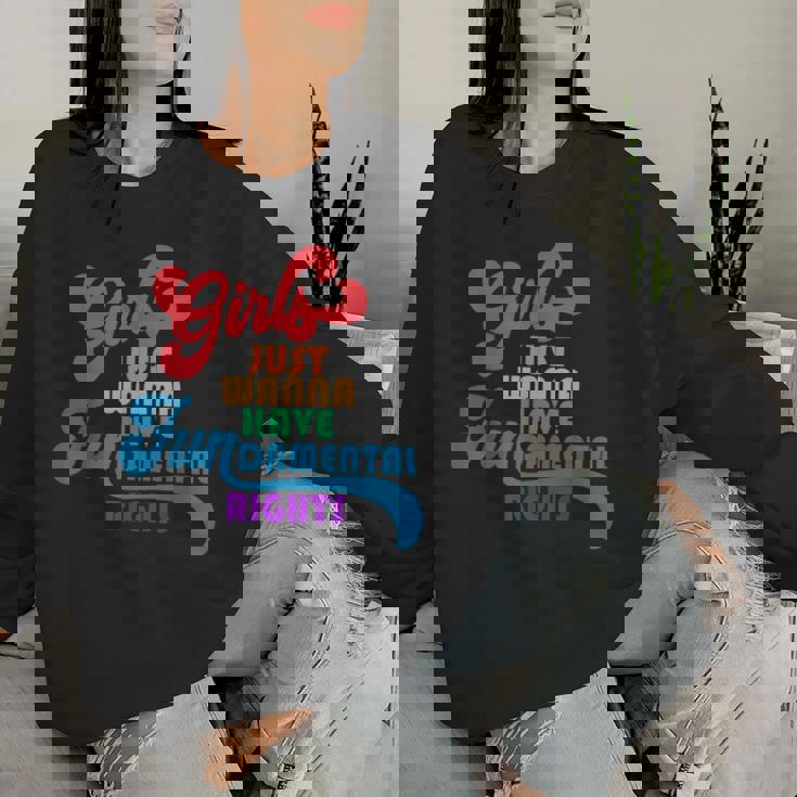 Girls Just Wanna Have Fundamental Rights カラフル レインボー レディーススウェットシャツ 彼女への贈り物