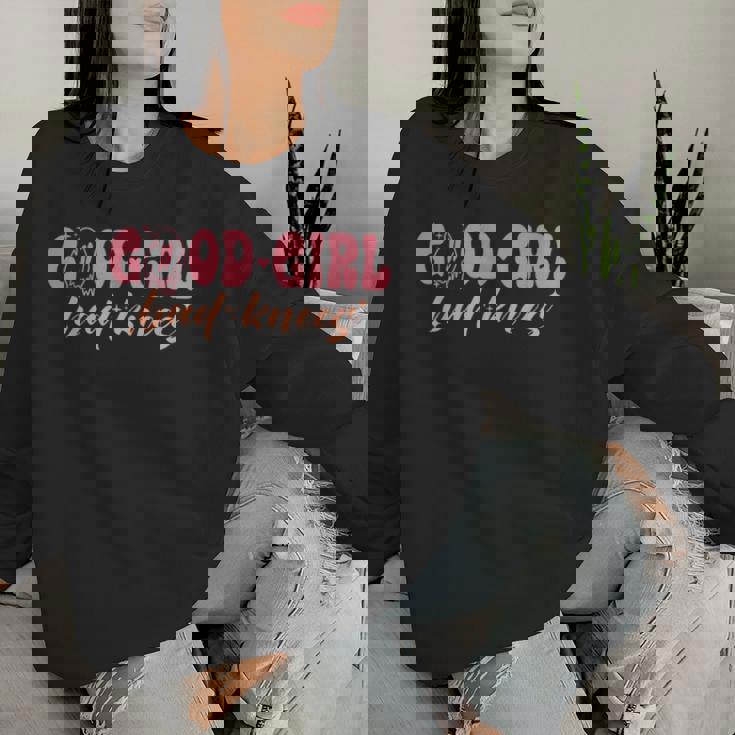 Good Girl Bad Knees 面白い 関係 膝の問題 ジョーク レディーススウェットシャツ 彼女への贈り物
