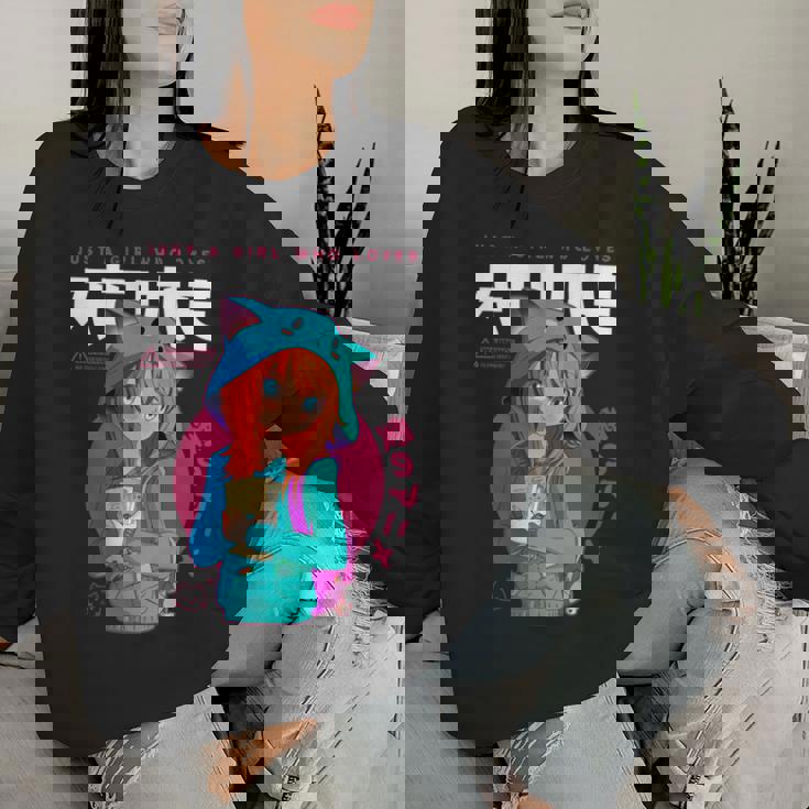 Just A Girl Loves アニメ ラーメン スケッチ オタク少女アニメ 長袖tシャツ レディーススウェットシャツ 彼女への贈り物