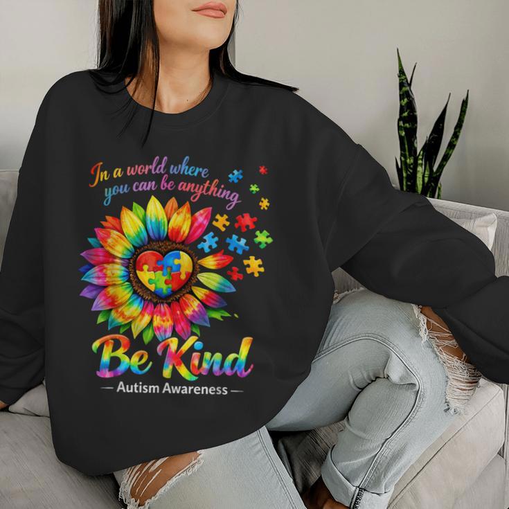 Be Kind Autism Puzzle Colorful Sunflower Autism Awareness Women Sweatshirt Gifts for Her