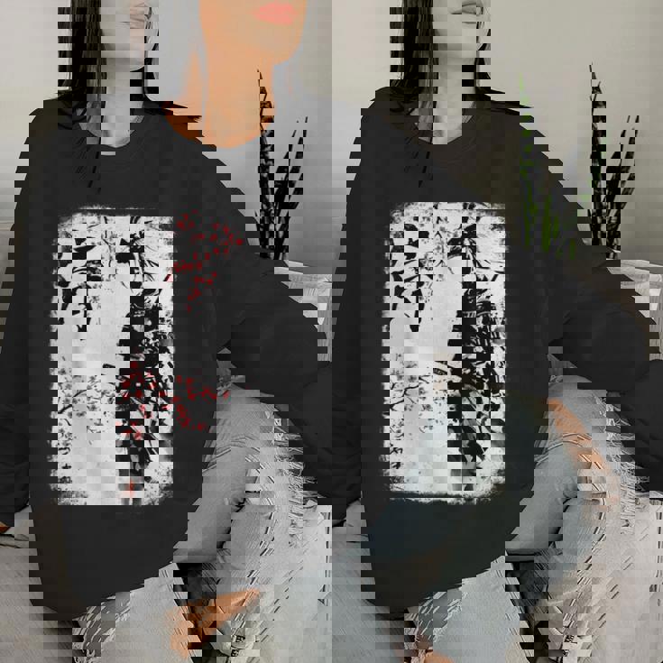 Samurai Giraffe Ninja Budo Japan Worrior Cherry Blosson レディーススウェットシャツ 彼女への贈り物